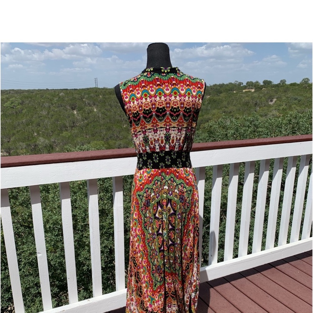 Bila Multicolor Floral Boho Maxi Dress - Black Trim - Picture 4 of 11